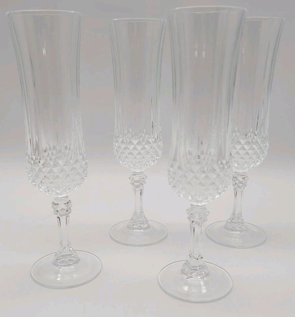 Set Of 4 Cristal D’Arques Longchamp Champagne Flutes Beautiful Glasses